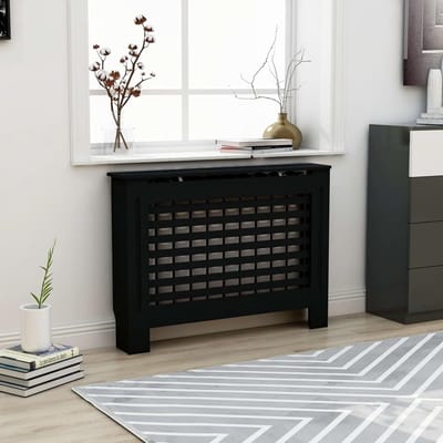 Radiatorombouw - Decoratieve kast - Woonkamer aankleden - Modern lamellenontwerp - 112 cm breed - Zwart