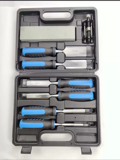 Houtbeitel set - Houtbeitels - Houtbeitel - Steekbeitel - 8 delig beitel set - 6mm/13mm/19mm/25mm/32mm/38mm - Rubber/Kunststof handvat - Blauw