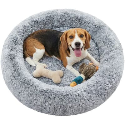 JOYFURNOS pluchen donut-hondenbenchbed met afneembare, wasbare hoes, grijs, 90 x 20 cm, pluche, PP-katoen
