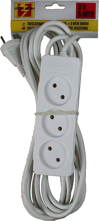 Benson Stekkerdoos 3-voudig - 2x - wit - 5 meter - verlengsnoeren - verlengkabels - tafelcontactdoos - 3 stopcontacten