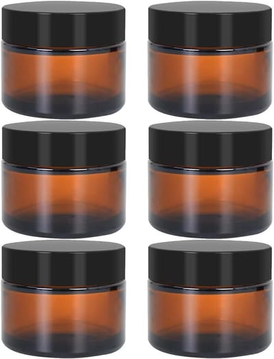 Set van 6 glazen crème potjes van 50 ml, amber en transparant, ideaal voor cosmetica, lotions, zalf en essentiële oliën