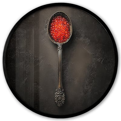 Poster in lijst Rond - Fotolijst 40x40 cm - Posters - Zwart - Lepel - Caviar - Ronde posterlijst zwart - Decoratie - Wanddecoratie woonkamer - Muurdecoratie slaapkamer