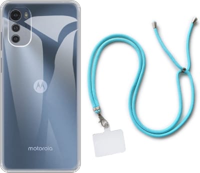 Casemania Hoesje Geschikt voor Motorola Moto E32 & E32S - Transparant & Koord - Blauw - Siliconen Back Cover
