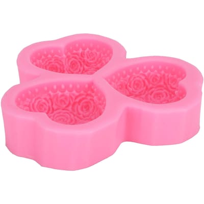 Doe-het-zelf siliconen mal 3?Holte Hartvormige Roos Bloem Chocolade Fondant Zeep Aromatherapie Gips pink