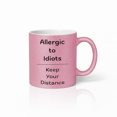 Grappige “Allergic to Idiots – Keep Your Distance” Roze Mok – Sarcastisch Humor Cadeau – 330 ml Keramische Koffiemok