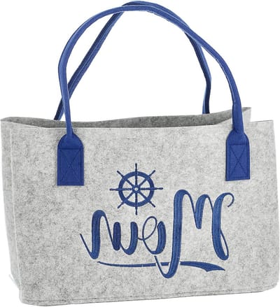 Haardhoutopslag - Houtopberging Vilten tas opdruk maritieme look - vilt 40x26x265cm Henkel - Shopper borduurwerk strandtas 1 x Vilten Tas "Moin"