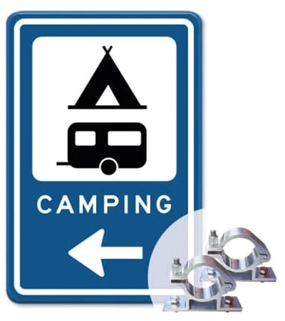 Bord Camping pijl links - Weerbestendig Aluminium - 40x60 cm - Bevestiging: Met paalbeugels Ø48mm
