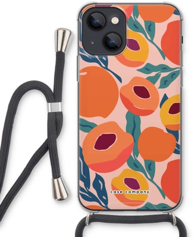 Case Company® - Hoesje met koord geschikt voor iPhone 13 mini hoesje met Koord - Perzik - Telefoonhoesje met Zwart Koord - Bescherming aan alle Kanten en Over de Schermrand
