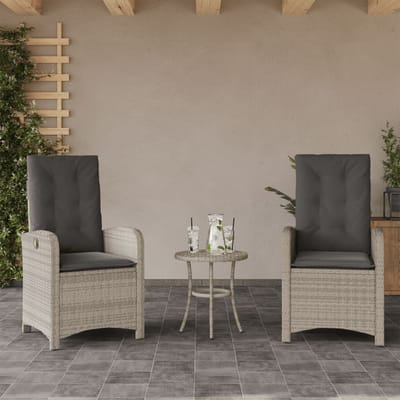 vidaXL - 3-delige - Bistroset - met - kussens - poly - rattan - lichtgrijs