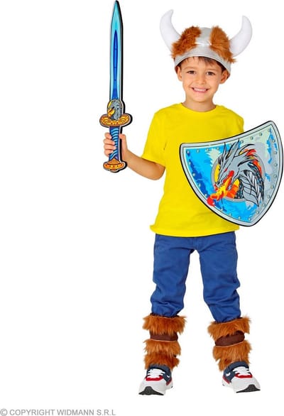 Widmann - Piraat & Viking Kostuum - Viking Strijder Van Droakenies Accessoires Set - Blauw - Carnavalskleding - Verkleedkleding