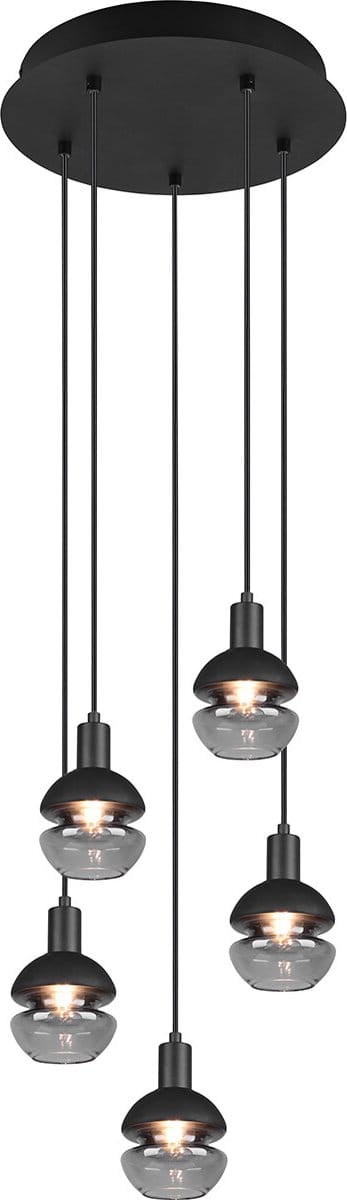 Trio leuchten - LED Hanglamp - Hangverlichting - E14 Fitting - 5-lichts - Rond - Zwart - Aluminium