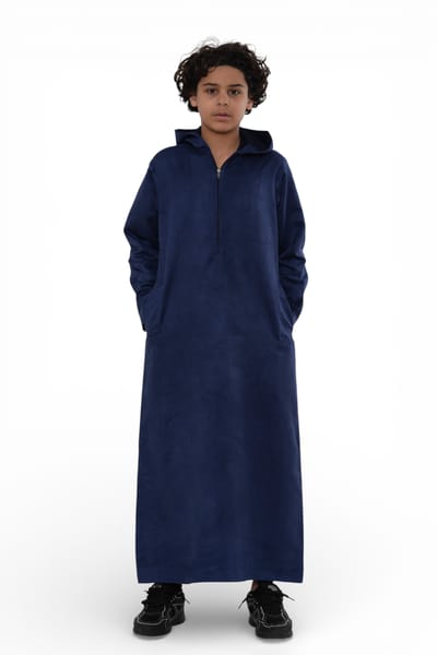 Kinderjongens Jubba met capuchon voor Eid, marineblauwe Marokkaanse Jubba-robe voor Ramadan - K-HM12