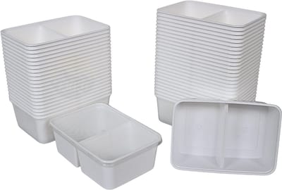 Magnetronbakjes 2-vaks met deksel 650ml - 100 stuks meal prep bakjes - stevig en flexibel - vershoudbakjes - wit