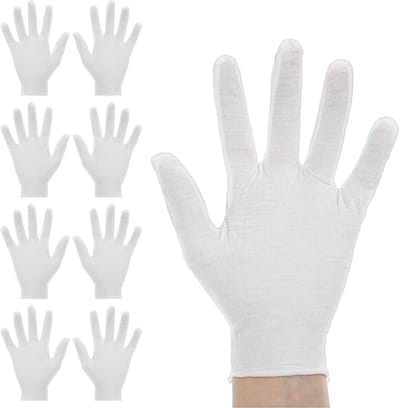 4 paar dunne katoenen handschoenen, witte handschoenen voor dames, stoffen handschoenen, wit, katoen, elastisch, ademend, voor droge handen, neurodermitis, vochtverzorging, cosmetica, eczeem