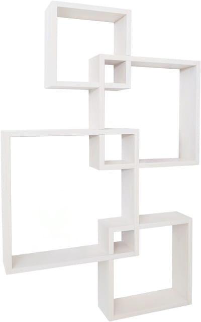 Wandrek MCW-P23, zwevend rek Wanddecoratie Hangrek Kubusrek Designrek, 4 planken MVG ~ wit
