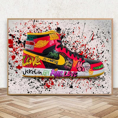 Allernieuwste.nl® Canvas Schilderij Jordan Sneaker Fashion Schoenen - Graffiti - kleur - 40 x 50 cm
