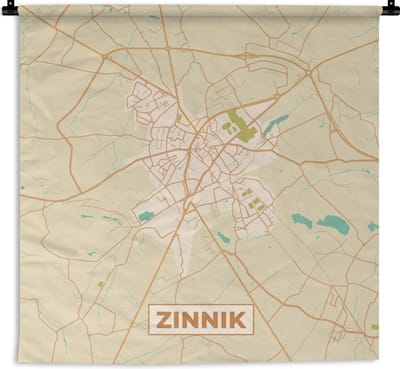 Wandkleed - Wanddoek - Plattegrond - Kaart - Zinnik - Stadskaart - Vintage - 180x180 cm - Wandtapijt