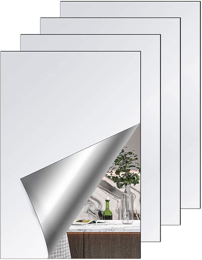MTTproducts- Wandspiegel 4 stuks - Decoratieve Spiegels - Zelfklevende Acryl - 30 x 20 cm - Veiligheidswaarschuwing - Glad Oppervlak - Spiegelstickers