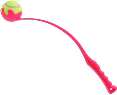 1 stuk - Hond werper - Handgreep lengte 48cm - Duurzaam - Draagbaar - Set bevat 1 stuk tennis met een diameter van 6cm - Kan worden gebruikt voor hond pick-up spelletjes - Roze