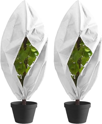 Beschermhoes voor planten 60 x 80 cm - Set van 2 - Winterbescherming - Polypropyleen - Trekkoord en ritssluiting - Wit - Plantenafdekking voor winterbescherming.