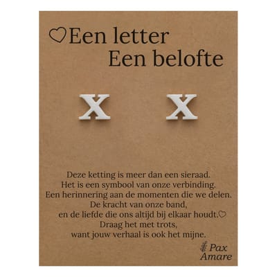 Initiaal Oorbellen met Letter X op Cadeau Kaartje - Een letter, een belofte - Zilverkleurig - Naam Sieraad Cadeau - Roestvrij Staal Oorknopjes - Pax Amare