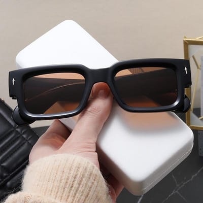 Lunettes de soleil rétro rectangulaires, Lunettes de soleil carrées tendance pour femmes, Lunettes accrocheuses de protection solaire et UV marron