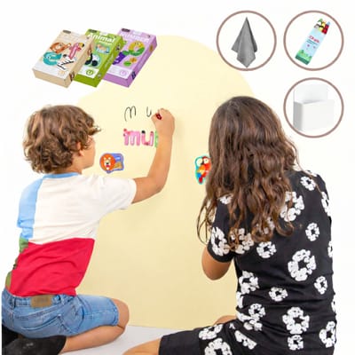Elissio® Magneticoo Magnetische Muursticker 100x80 cm - Magneetsticker met krijtbordfunctie - lichtgeel - Magneetbord voor Kinderkamer - Boogvorm - Inclusief Magnetische accessoires