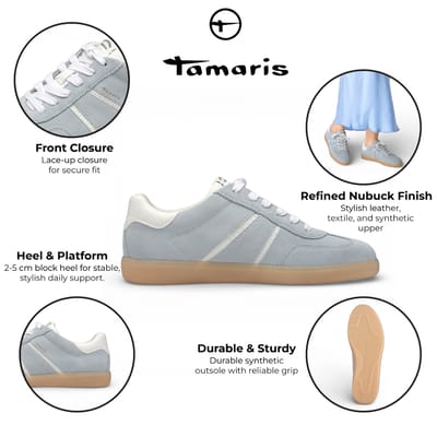 Tamaris dames sneakers van blauw-wit leer