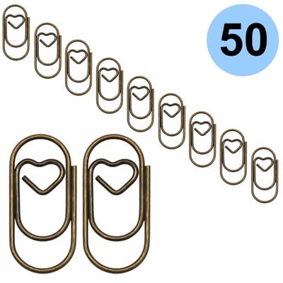 Fako Bijoux® - 50x Mini Paperclip Hart Brons - Bronskleurige Hartjes Paperclips - Clip Hart Brons - Sluitclip - Paperclip - Papierklem - Cadeauverpakking - Trouwen - Geboorte - 50 Stuks