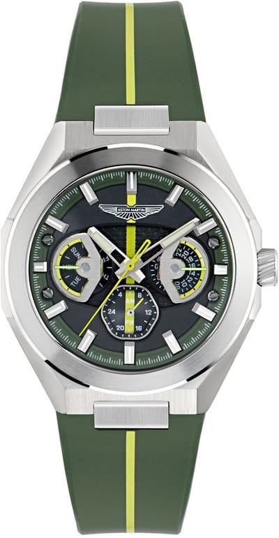 Aston Martin Tks Quartz Analoog Horloge Groen Kast Gemaakt Van 100% Roestvrij Staal En Een Armband Van 100% Siliconen 42 MTRI2S6013E, MTRI2S6023E