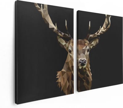 Artaza Canvas Schilderij Tweeluik Origami Hertenkop - Hert - Abstract - 120x80 - Foto Op Canvas - Canvas Print