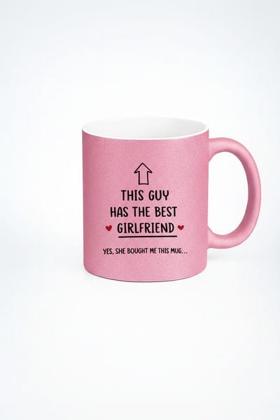 Roze Glitter Mok 'This Guy Has The Best Girlfriend' - Uniek Cadeau Vriend