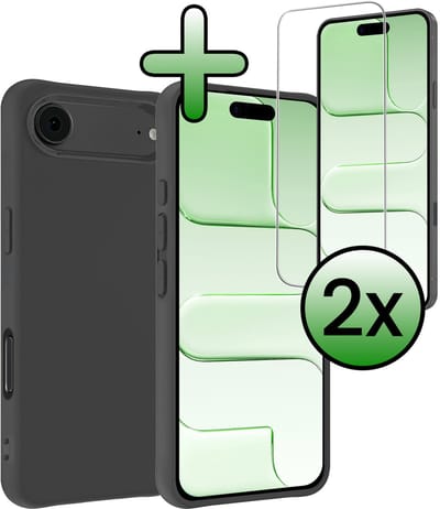 Hoesje Met 2x Screenprotector - Geschikt voor Apple iPhone Air - Sterk & Shockproof - Back Cover - Siliconen Case - Telefoon Hoes - Zwart