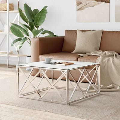 Moderne salontafel - Woonkamer tafel - Ontspannen Zitten - Roestvrij staal glas - 80 x 80 x 40 cm
