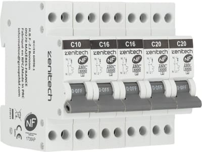Set van 5 stroomonderbrekers (10A, 16A, 20A) voor elektrische installaties