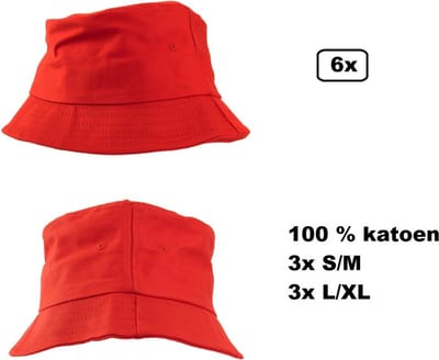 6x Vissers hoedje rood S/M - L/XL - festival thema feest party fun zomer strand