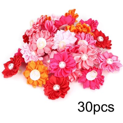 30 PCS Nœuds Colorés pour Chien de Compagnie avec Décor Perle pour Chiot Petits Chats Accessoires de Toilettage pink
