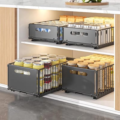 Vouwbare Kastorganizer, 4 Stuks, Uittrekbare Lade voor Keuken en Badkamer, Uitbreidbaar voor Efficiënte Opslag en Ruimtebesparing