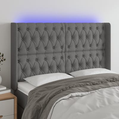 vidaXL - Hoofdbord - LED - 163x16x118/128 - cm - stof - donkergrijs