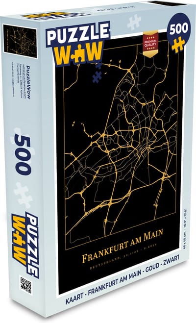 Puzzel Kaart - Frankfurt am Main - Goud - Zwart - Legpuzzel - Puzzel 500 stukjes