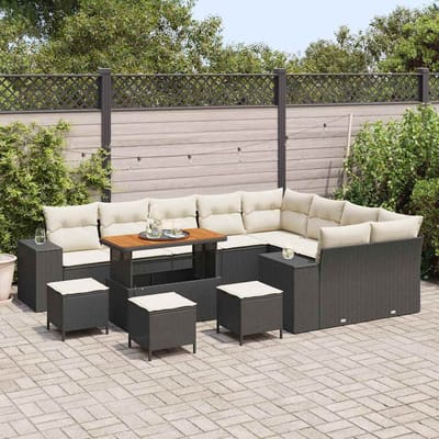 vidaXL - Tuinbank - Set - 13 - st - 9-Aantal - zitplaatsen - Zwart - en - Crème