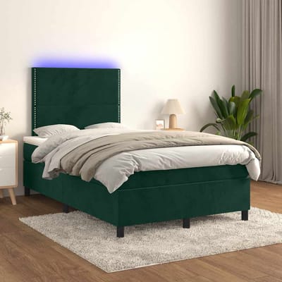 vidaXL - Boxspring - met - matras - en - LED - fluweel - donkergroen - 120x200 - cm