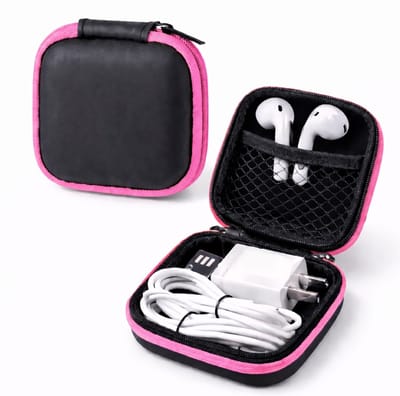 Oortjes Opberg Hoesje Voor Earphnes I Case Voor In-ear koptelefoon I Oortyejs Case | Headphone Organizer | Opbergcase Laadkabels I Zwart/Roze