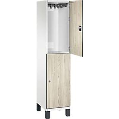 C+P Double-store locker Cambio, 1 vak, 2 vakken, op poten, B 400 x D 525 x H 1980 mm, verkeerswit / essenhout decor