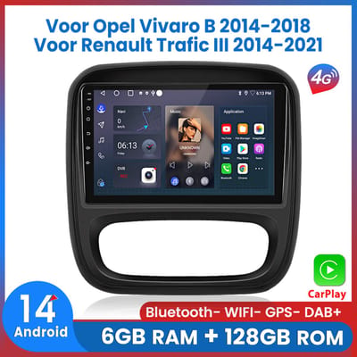 Awesafe 6GB+128GB Autoradio - Geschikt Voor Opel Vivaro B 2014 t/m 2018 - Geschikt Voor Renault Trafic III 2014 t/m 2021 - Draadloze Carplay Android Auto - Touchscreen - GPS Navigatie 4G WiFi - Bluetooth Radio - 8 Kern V1PRO