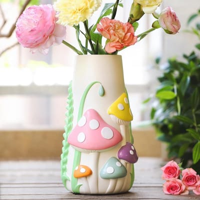 Decoratieve regenboog paddenstoelvaas - 20 cm - voor woonkamerdecoratie