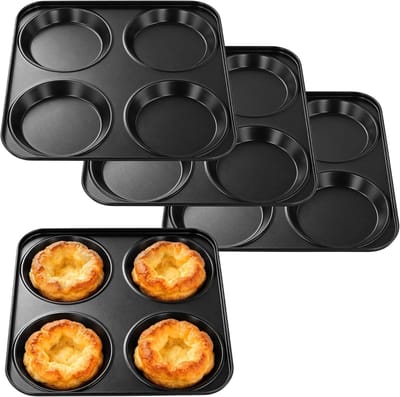 Yorkshire Puddingbak - Muffinbakvorm Cupcakevorm - Zondagse Braadbereiding - Antiaanbaklaag Koolstofstaal - 4 stuks 23.5 cm - Zwart