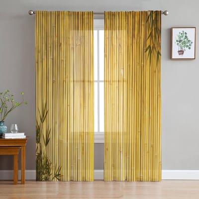 Bamboe Zen Chinese Stijl Transparante Gordijnen voor Woonkamer Decoratie Raambekleding voor Keuken Tule Voile Organza Gordijnen W135 x H185cm x1