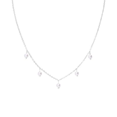 Lucardi Dames Stalen ketting met parels - Ketting - Staal - Zilverkleurig - 47 cm