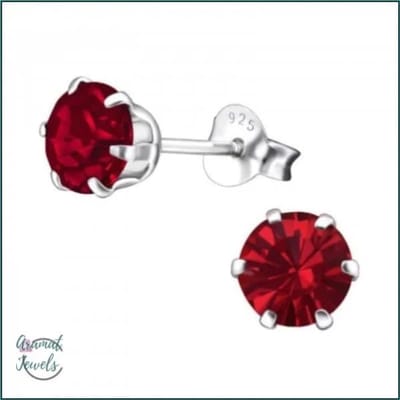 Aramat Jewels | Oorbellen | 925 Zilveren Kristallen Oorbellen Rond 4-8mm - Sprankelende Studs | 6mm / Donker rood | | | Zilver | Kinderen, Volwassenen | Verkleurd niet